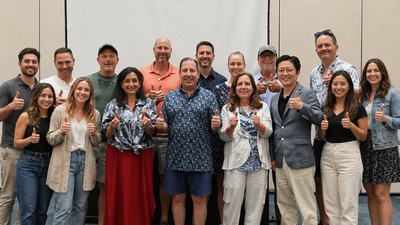 Dr. Mark Sanna with a small group giving a thumbs-up in a meeting room