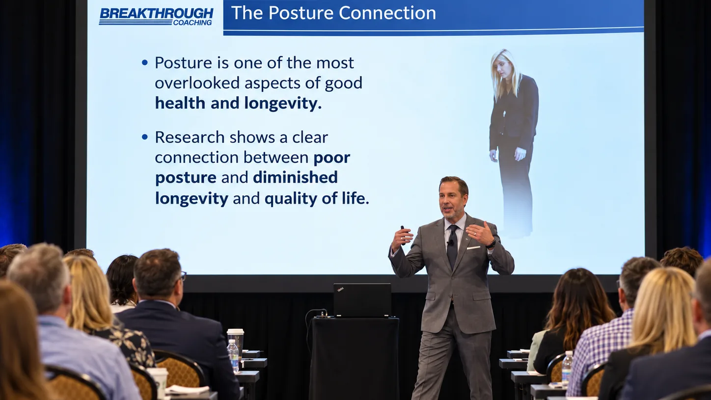 Dr. Mark Sanna presenting The Posture Connection to a seated audience